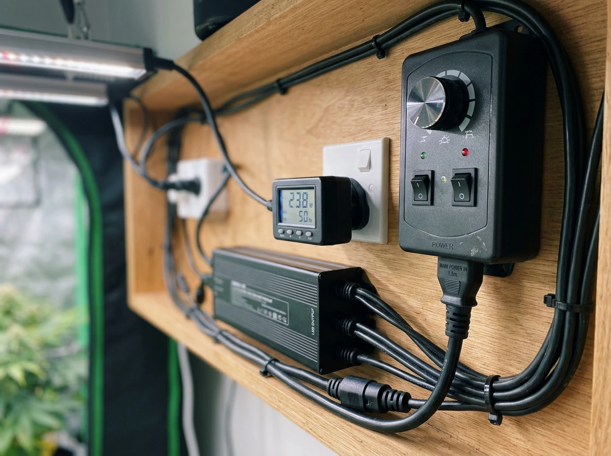 Grow light controller with dimming and timer connections